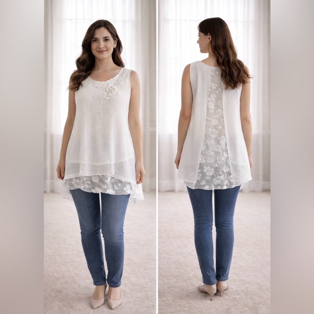 PAPA 🇨🇦 Sleeveless Top Sz M Beautiful Detail White Wedding Bridal